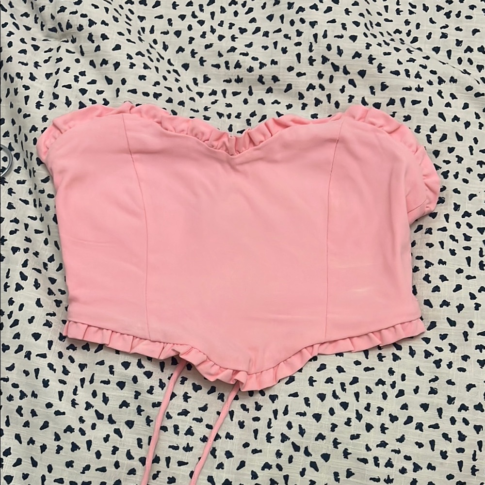 Princess Polly Pink Ruffled Strapless Cropped Corset Top